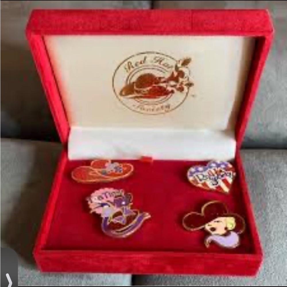 Vintage Red Hat Society Pins Rare Set of Four In Original Box